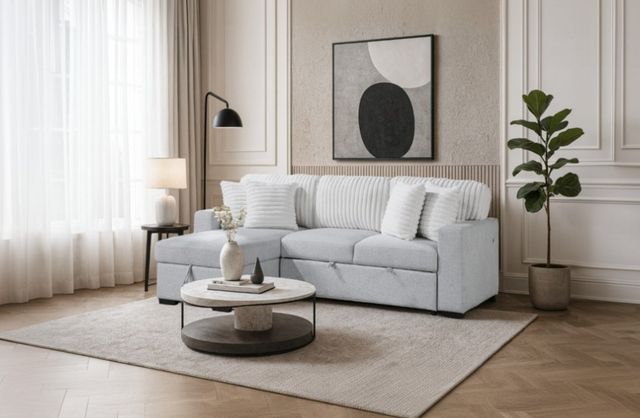Global Furniture USA Light Gray/White Reversible Pull-Out Sofa Bed -1