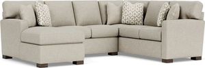 Front view of the Flexsteel® Bryant 3-Piece Silver Driftwood Left-Arm Facing Sectional and Chaise