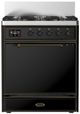 Ilve® Majestic III 30" Glossy Black Pro Style Dual Fuel Liquid Propane Range with 5 Black Brass Burners and Burnished Trim-0