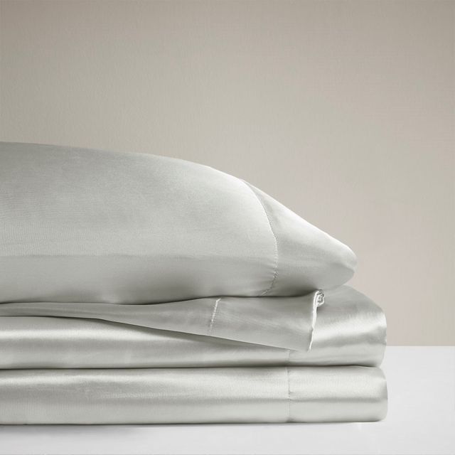 Olliix by Madison Park Essentials Satin 6 Pieces Light Grey Queen Wrinkle-Free Luxurious Sheet Set-2