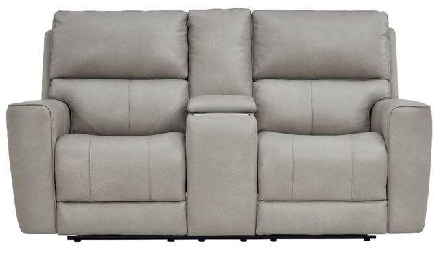 Leather Italia™ Cambria Laredo Cement Power Reclining Loveseat with Console-1