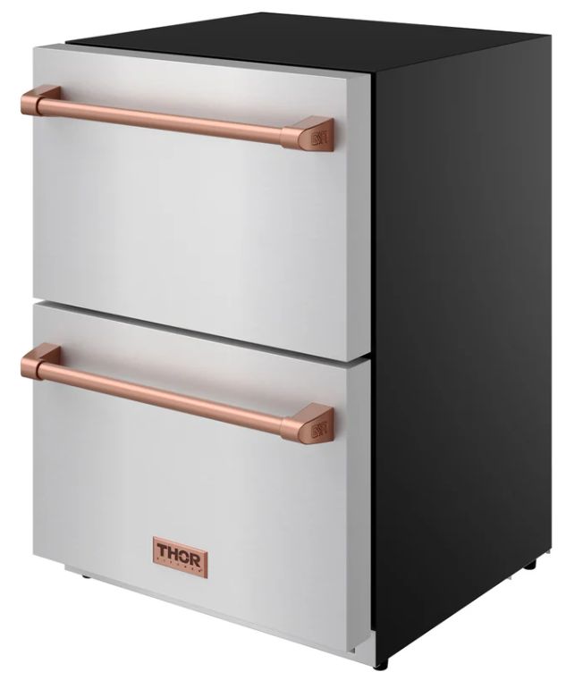 Thor Kitchen® Gordon Ramsay 24" 5.4 Cu. Ft. Stainless Steel Under-Counter Outdoor Freestanding Freezer Drawer with Rose Gold Handle-3
