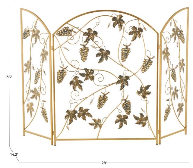 Deco Marche Gold Fruit Foldable 3-Panel Fireplace Screen with Leaf Accent-3