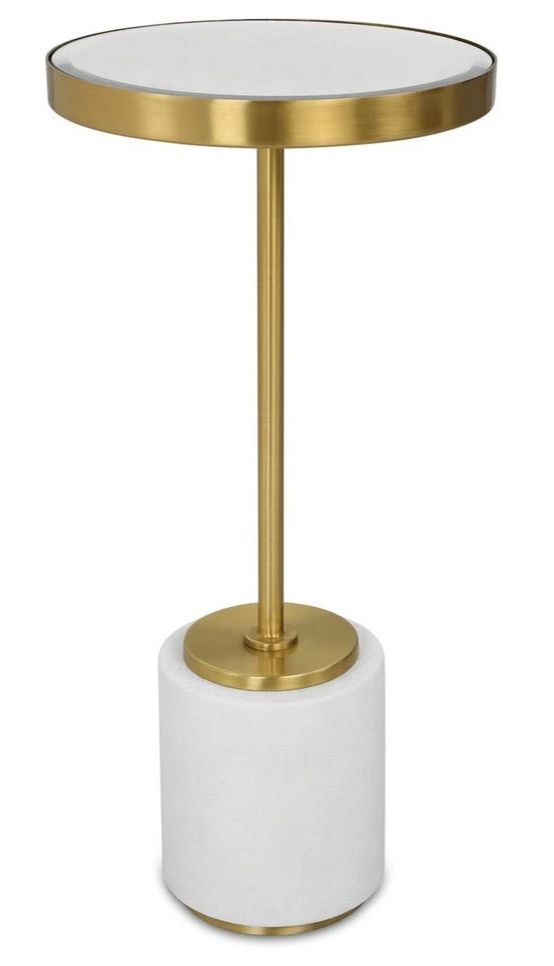 Uttermost® Laurier Mirror Top Drink Table with Brushed Brass and White Base-0