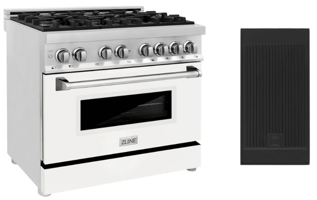 ZLINE 36" Stainless Steel Pro Style Dual Fuel Range with White Matte Door-2