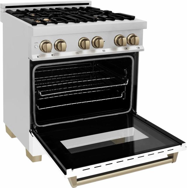 ZLINE Autograph Edition 30" Stainless Steel Pro Style Dual Fuel Range with White Matte Door-3