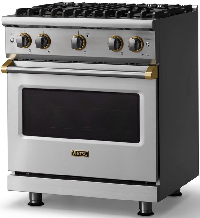 Viking® 5 Series 30" Stainless Steel Pro Style Gas (LP) Range with Brushed Brass Trim-2