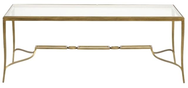 Magnussen Home® Lorena Glass Top Rectangular Cocktail Table with Burnished Brass Base-2