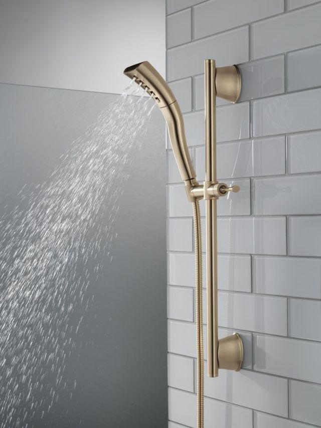 Delta Universal Showering Components Champagne Bronze H2Okinetic® Single-Setting Cylindrical Slide Bar Hand Shower-2