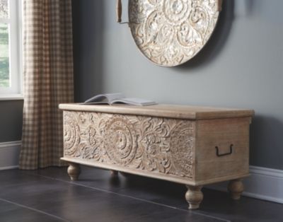 Signature Design by Ashley® Fossil Ridge Beige Storage Bench-2