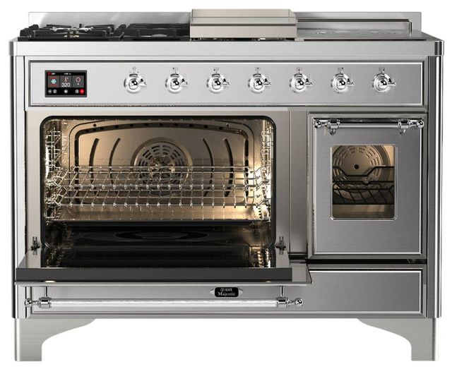 Ilve® Majestic III 48" Stainless Steel Pro Style Dual Fuel Liquid Propane Range with Triple Glass Door and Chrome Trim-3