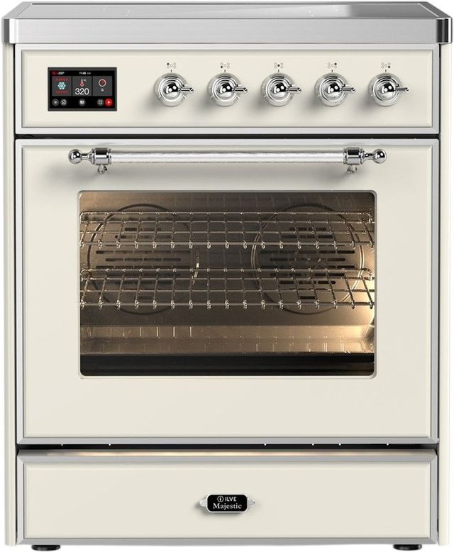 Ilve® Majestic III 30" Antique White Pro Style Induction Range with Triple Glass Door and Chrome Trim-0