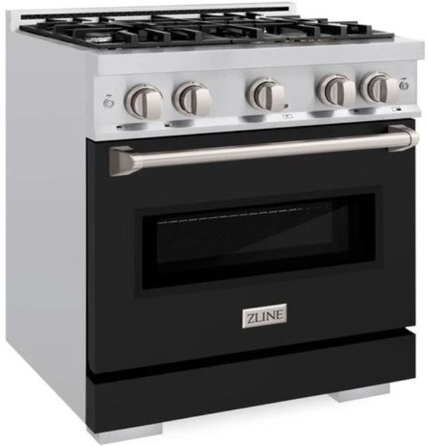 ZLINE Classic Series 30" Stainless Steel Pro Style Dual Fuel Range with Black Matte Door-1
