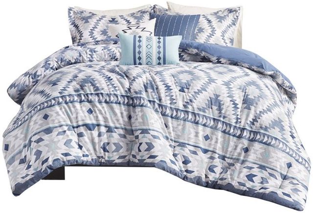 Olliix by Madison Park Harding 7 Piece Blue California King Cotton Comforter Set-0