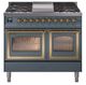 Ilve® Nostalgie II Noblesse 40'' Blue Gray Pro Style Dual Fuel Range with Brass Trim-0