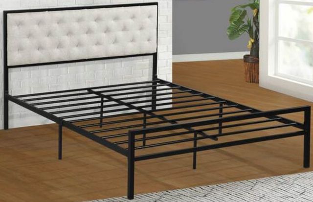 Milton Greens Stars Beige Full Metal Platform Bed with Upholstered Headboard-2