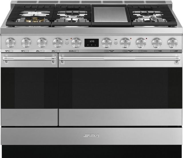 Smeg 48" Stainless Steel Pro Style Slide In Dual Fuel Range-0