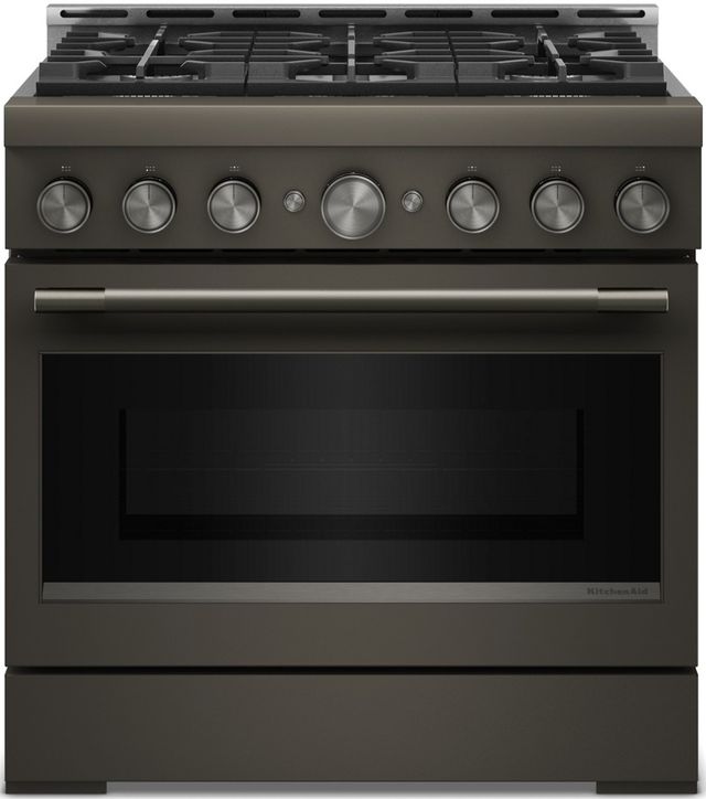 KitchenAid® 36" Black Ore 6 Burner Pro Style Gas Range with No Preheat Air Fry Mode-0