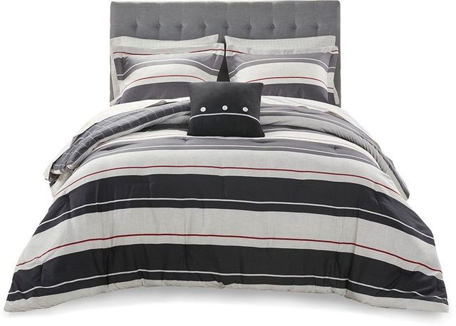 Olliix by Madison Park Essentials Grey/Charcoal Full Dalton Reversible Complete Bedding Set-0