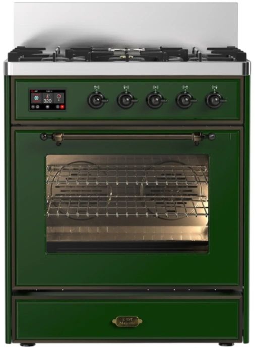 Ilve® Majestic III 30" Emerald Green Pro Style Dual Fuel Liquid Propane Range with Triple Glass Door and Burnished Trim-0