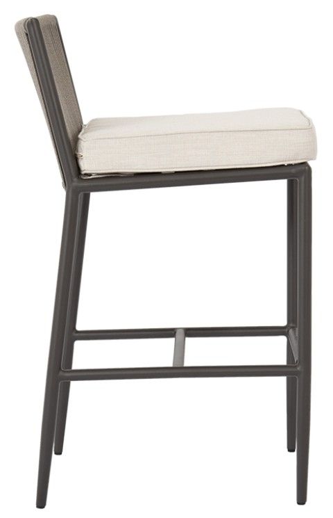 Sunset West Pietra Stone Gray Aluminum/Olefin Rope Outdoor Bar Stool with Echo Ash Cushion-2