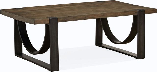 Magnussen Home® Bowden Rustic Honey Cocktail Table with Black Metal Base-0