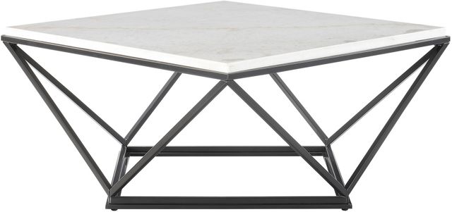 Elements International Riko White Coffee Table with Black Base-2