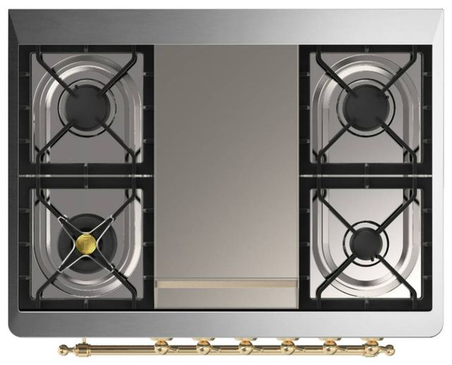 Ilve® Majestic III 36" White Pro Style Dual Fuel Liquid Propane Range with Solid Door and Brass Trim-2