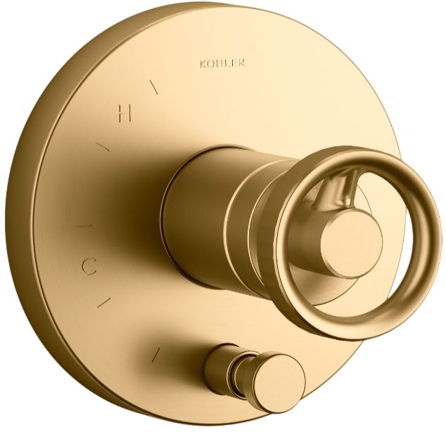 KOHLER® Components® Rite-Temp® Vibrant Brushed Moderne Brass Valve Trim with Industrial Handle and Diverter-0