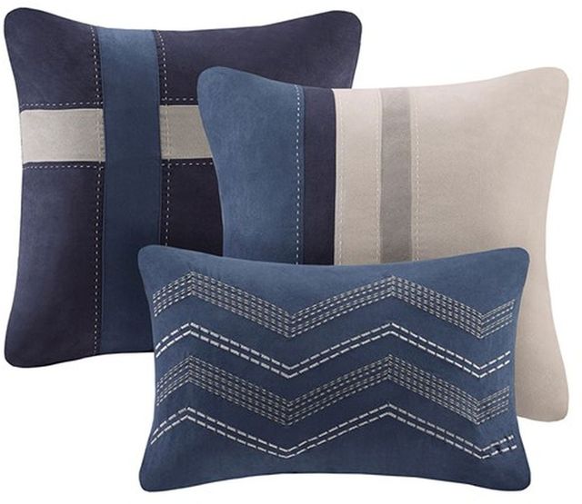 Olliix by Madison Park Blue California King Palisades 7 Piece Faux Suede Comforter Set-1