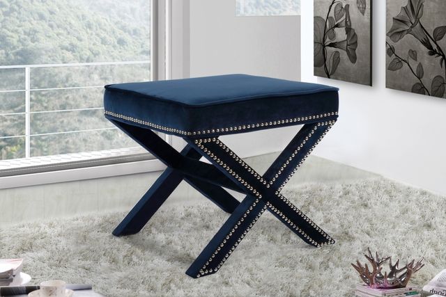 Meridian Furniture Nixon Navy Velvet Stool-2