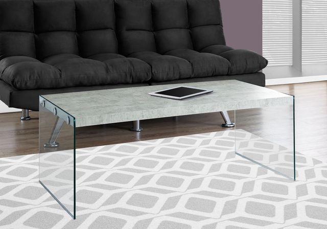 Monarch Specialties Inc. Grey Cement Coffee Table with Tempered Glass Base-2