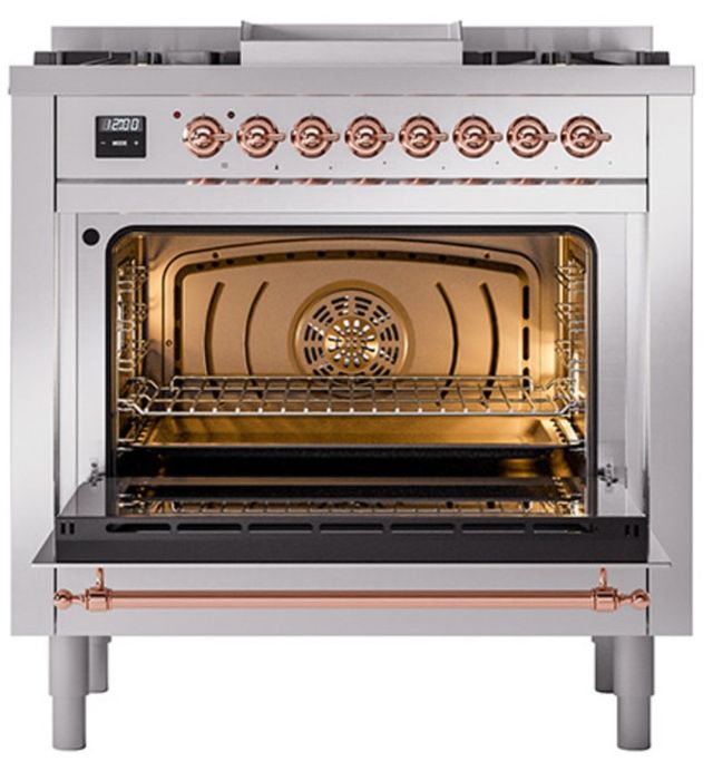 Ilve® Nostalgie II Noblesse 36'' Stainless Steel Pro Style Dual Fuel Range with Copper Trim-2