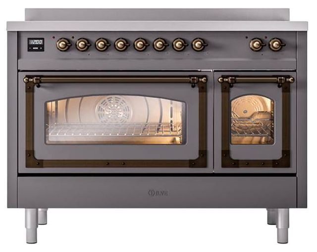 Ilve® Nostalgie II Noblesse 48'' Graphite Matte Pro Style Induction Range with Burnished Trim-1