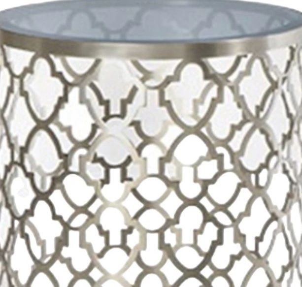 Decor-Rest® Furniture LTD Quatrefoil Glass Top Side Table with Pewter Base-1