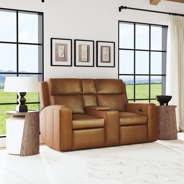 Flexsteel® Wyatt Canyon Brown Power Reclining Loveseat with Console, Power Headrests and Lumbar-1