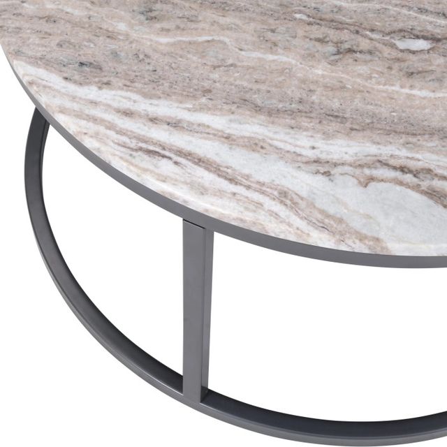 Jofran Inc. Wynn Beige Marble Round Cocktail Table with Gunmetal Base-4