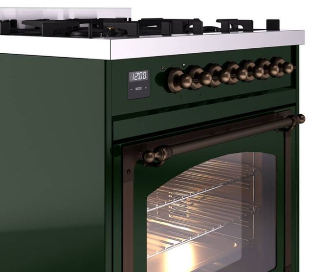 Ilve® Nostalgie II Noblesse 30" Emerald Green Pro Style Dual Fuel Range with Burnished Trim-3