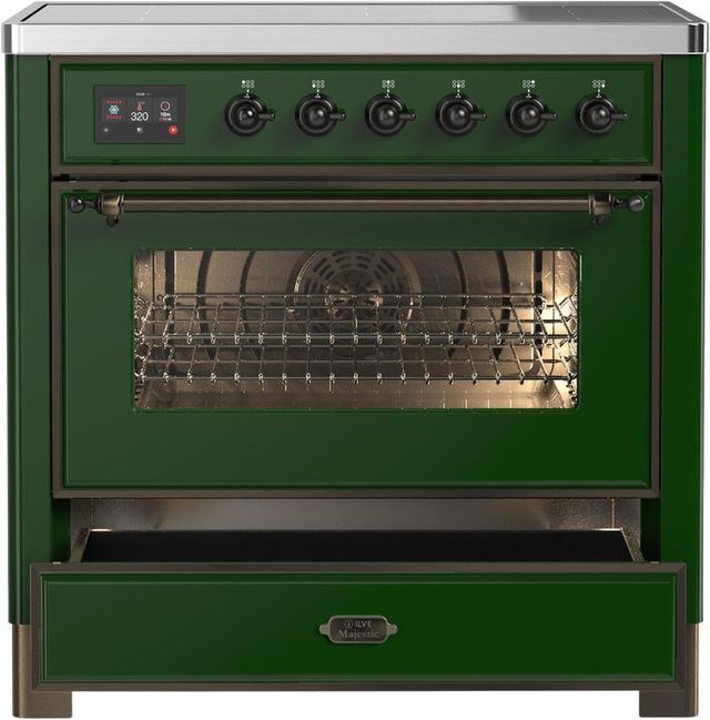 Ilve® Majestic III 36" Emerald Green Pro Style Induction Range with Triple Glass Door and Burnished Trim-3