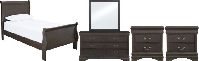 Signature Design by Ashley® Leewarden 5-Piece Dark Brown Twin Sleigh Bed Set-0
