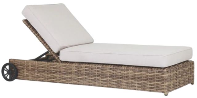 Sunset West Havana Aged Tobacco Resin Wicker Outdoor Adjustable Chaise with Canvas Flax Cushion-0