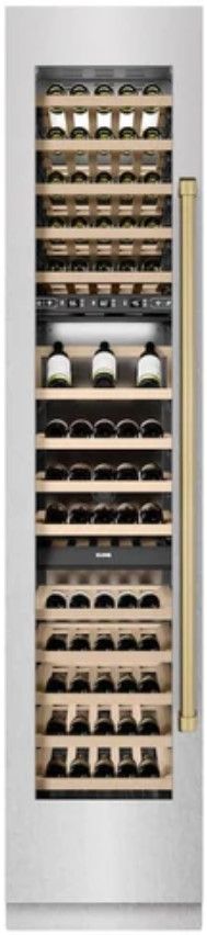 ZLINE Autograph Edition 18" 9.0 Cu. Ft. Triple Zone 68 Bottle Left Hinge Column Wine Cooler in Satin Stainless Steel with Champagne Bronze Accents-3