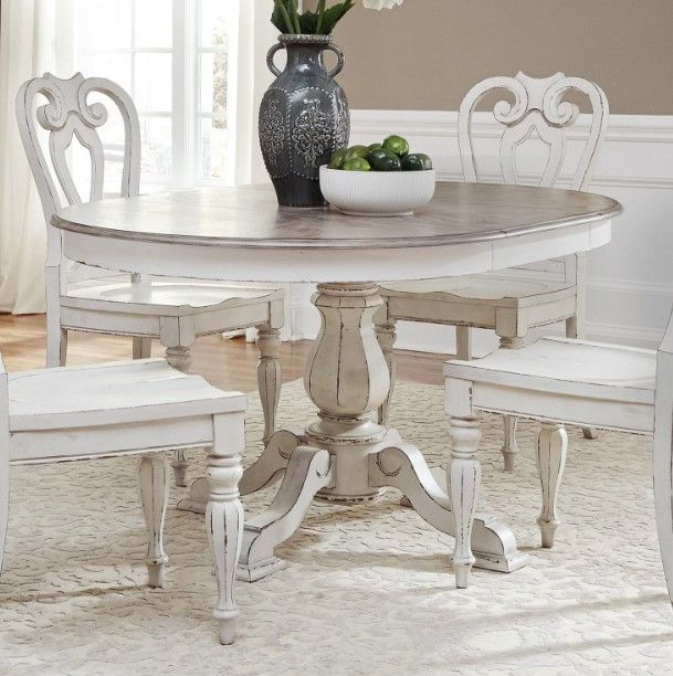 Liberty Furniture Magnolia Manor Weathered Bark Pedestal Dining Table with Antique White Base-1