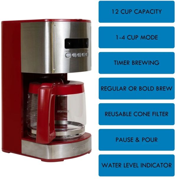 Kenmore® 12 Cup Red and Stainless Steel Aroma Control Countertop Coffee Maker-2