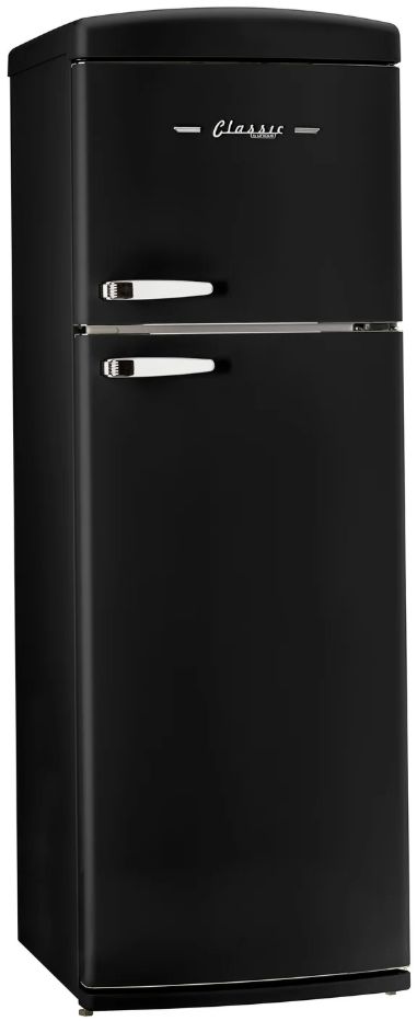 Unique Appliances 24” 11 Cu. Ft. Matte Black Top Freezer Refrigerator with Chrome Accent Handles-4
