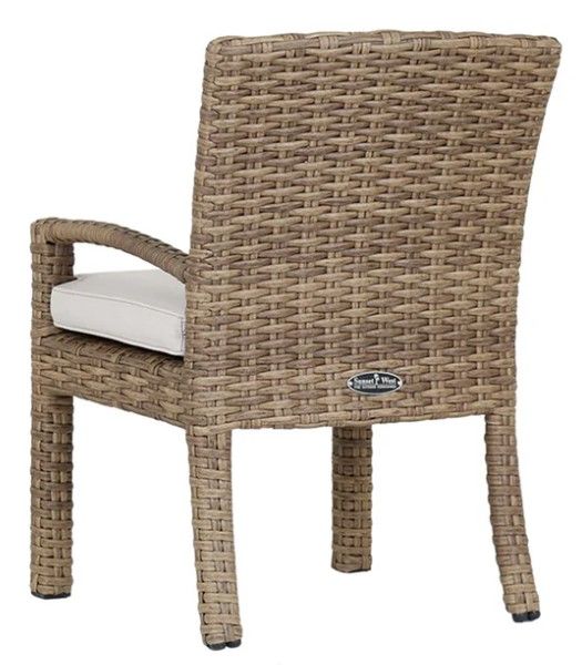 Sunset West Havana Aged Tobacco Resin Wicker Outdoor Dining Arm Chair with Canvas Flax Cushion-1