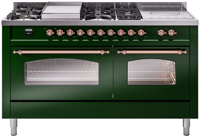 Ilve® Nostalgie II Series 60" Emerald Green Pro Style Dual Fuel Range-0