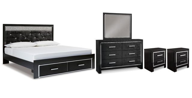 Signature Design by Ashley® Kaydell 5-Piece Black King Upholstered Panel Storage Bed Set-0