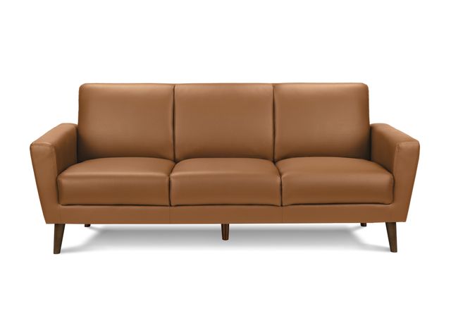 Monarch Specialties Inc. Cognac 77" Faux Leather Sofa with Walnut Wood Legs-0