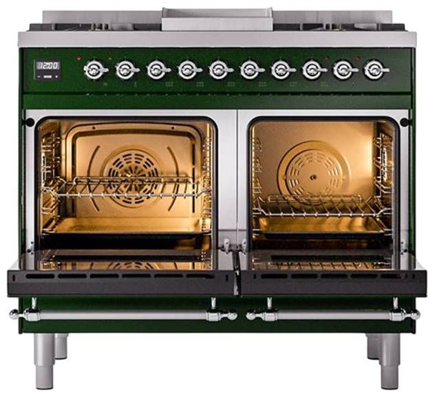 Ilve® Nostalgie II Noblesse 40'' Emerald Green Pro Style Dual Fuel Range with Chrome Trim-2